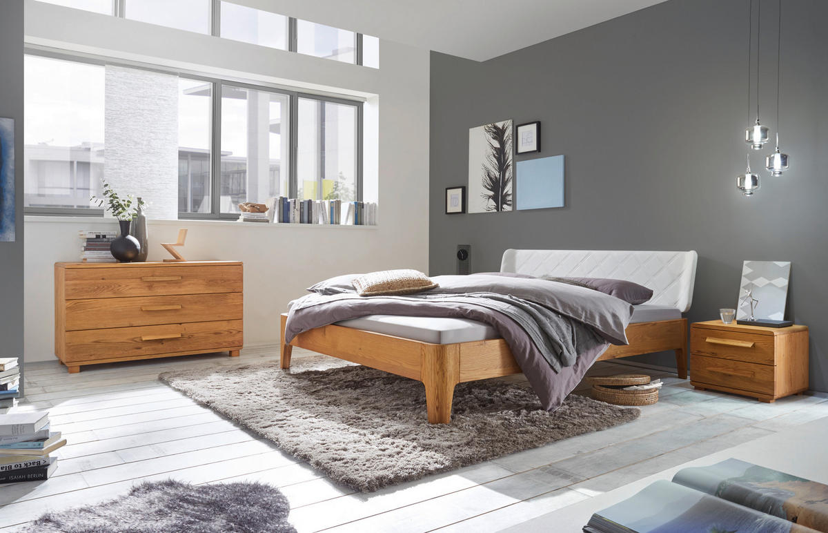 BETT 160/200 cm  in Weiß, Eichefarben  - Eichefarben/Weiß, Design, Holz/Textil (160/200cm) - Hasena