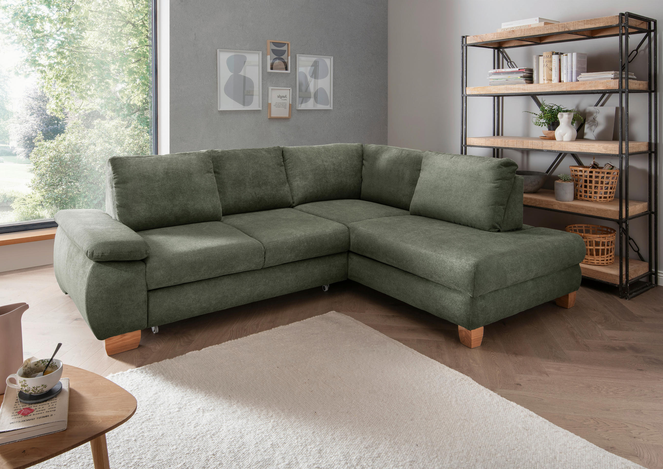 Thumbnail - Livetastic Eckschlafsofa, Dunkelgrün, Textil, 4-Sitzer, 261x206 cm, Liegefunktion, Rücken echt, Armteil links, Wohnzimme...