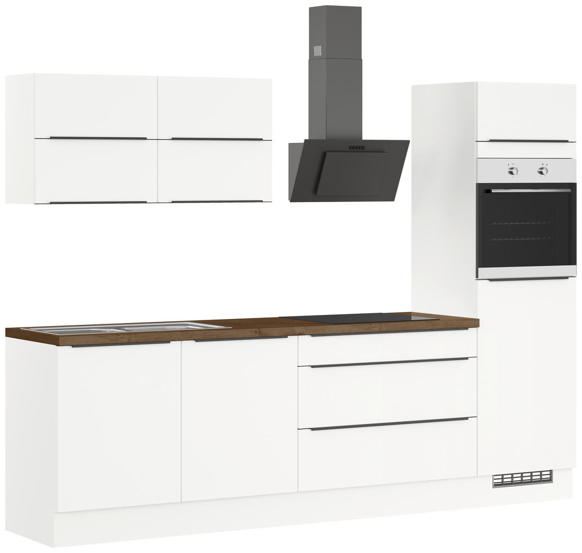 KÜCHENBLOCK 280 cm   in Weiß  - Eichefarben/Schwarz, Trend, Holzwerkstoff/Metall (280cm) - Impuls