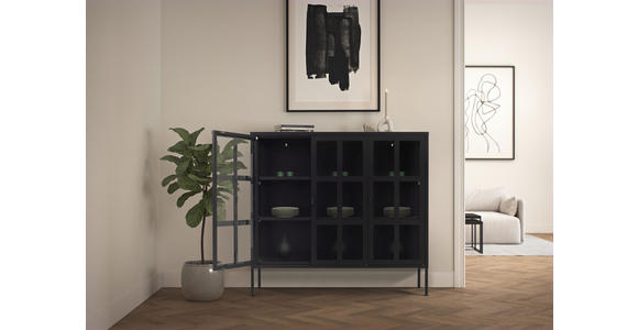 VITRINE in Schwarz - Schwarz, Design, Glas/Metall (120/110/35cm) - Xora