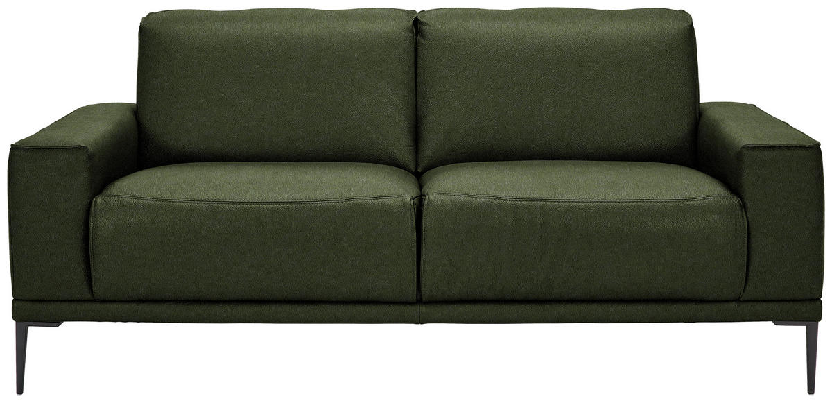 2-SITZER-SOFA Echtleder Thymiangrün  - Thymiangrün/Schwarz, Design, Leder/Metall (180/82/92cm) - Johann Jakob