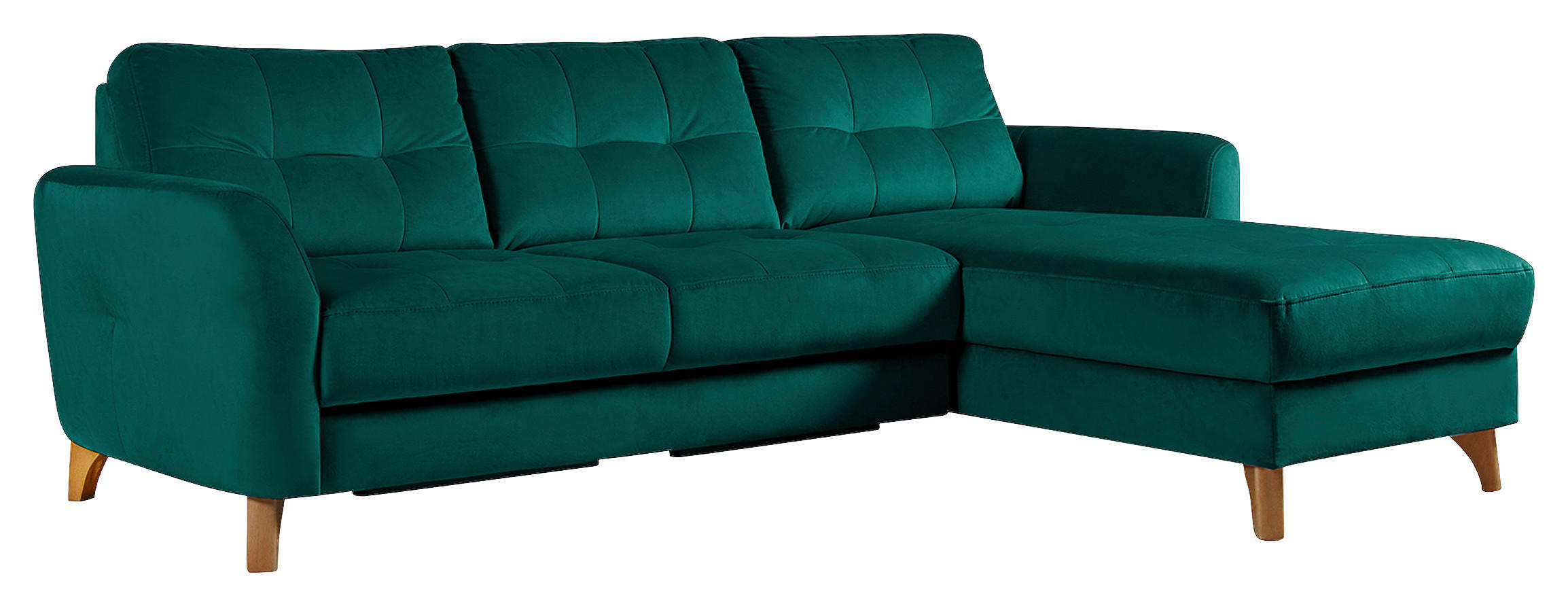 ECKSOFA Petrol Samt  - Buchefarben/Petrol, Design, Holz/Textil (238/168cm) - Livetastic