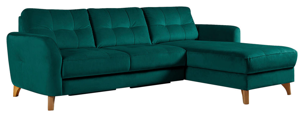 ECKSOFA Petrol Samt  - Buchefarben/Petrol, Design, Holz/Textil (238/168cm) - Livetastic
