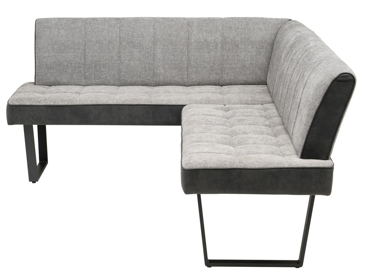 ECKBANK Mikrofaser, Leinenoptik Schwarz, Hellgrau   - Hellgrau/Schwarz, KONVENTIONELL, Textil/Metall (200-160/86/70cm) - MID.YOU