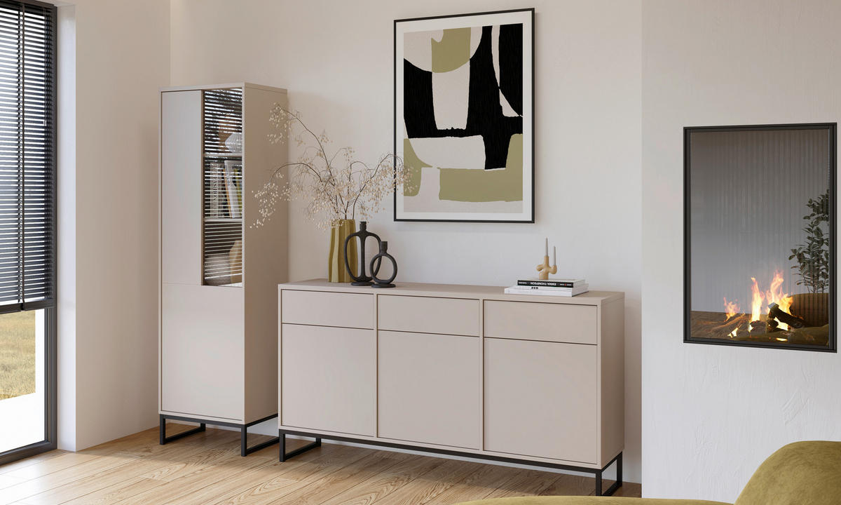 VITRINE Kaschmir  - Kaschmir/Schwarz, Design, Glas/Holzwerkstoff (53,4/180,7/36,5cm) - MID.YOU