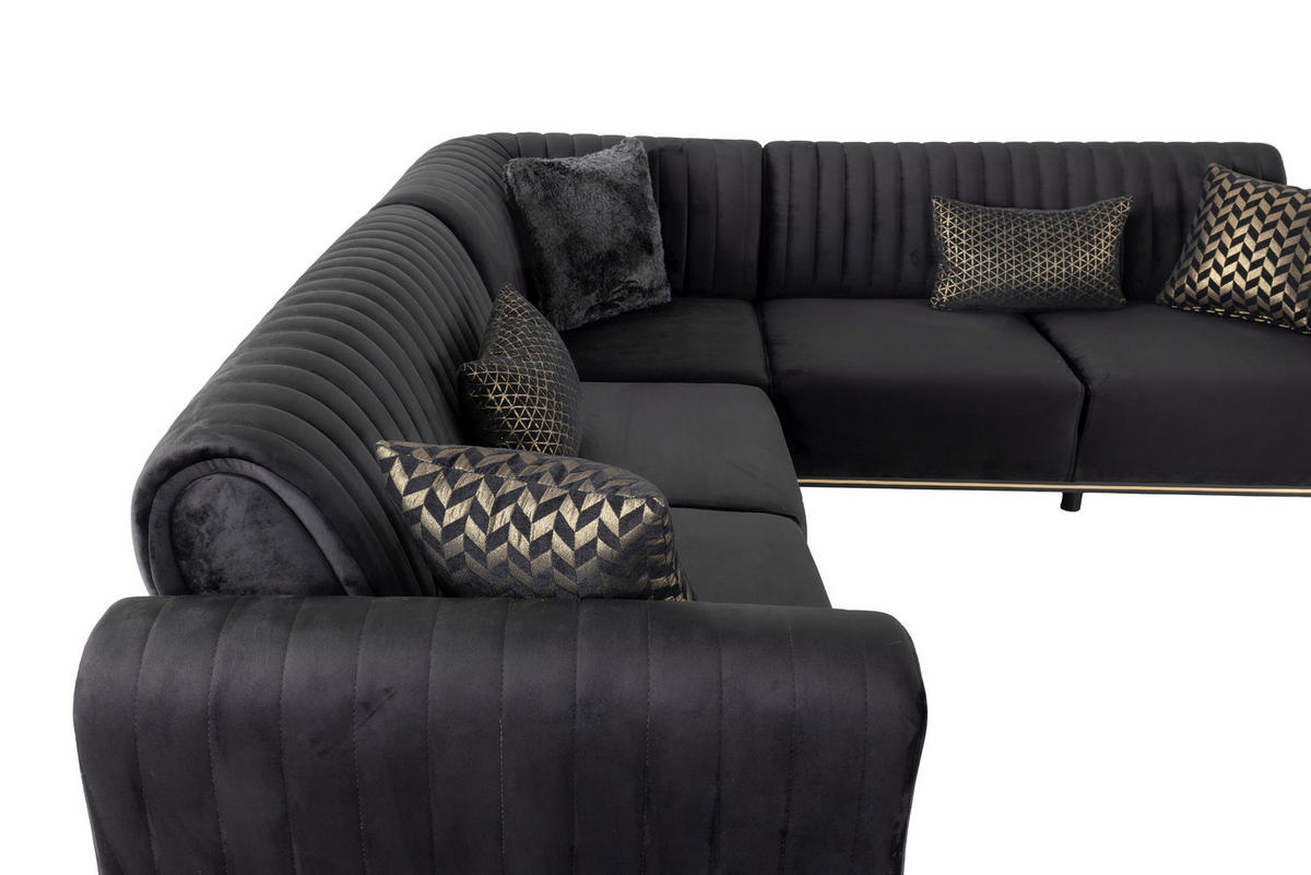 CloseUp von Livetastic ECKSOFA Schwarz Velours.