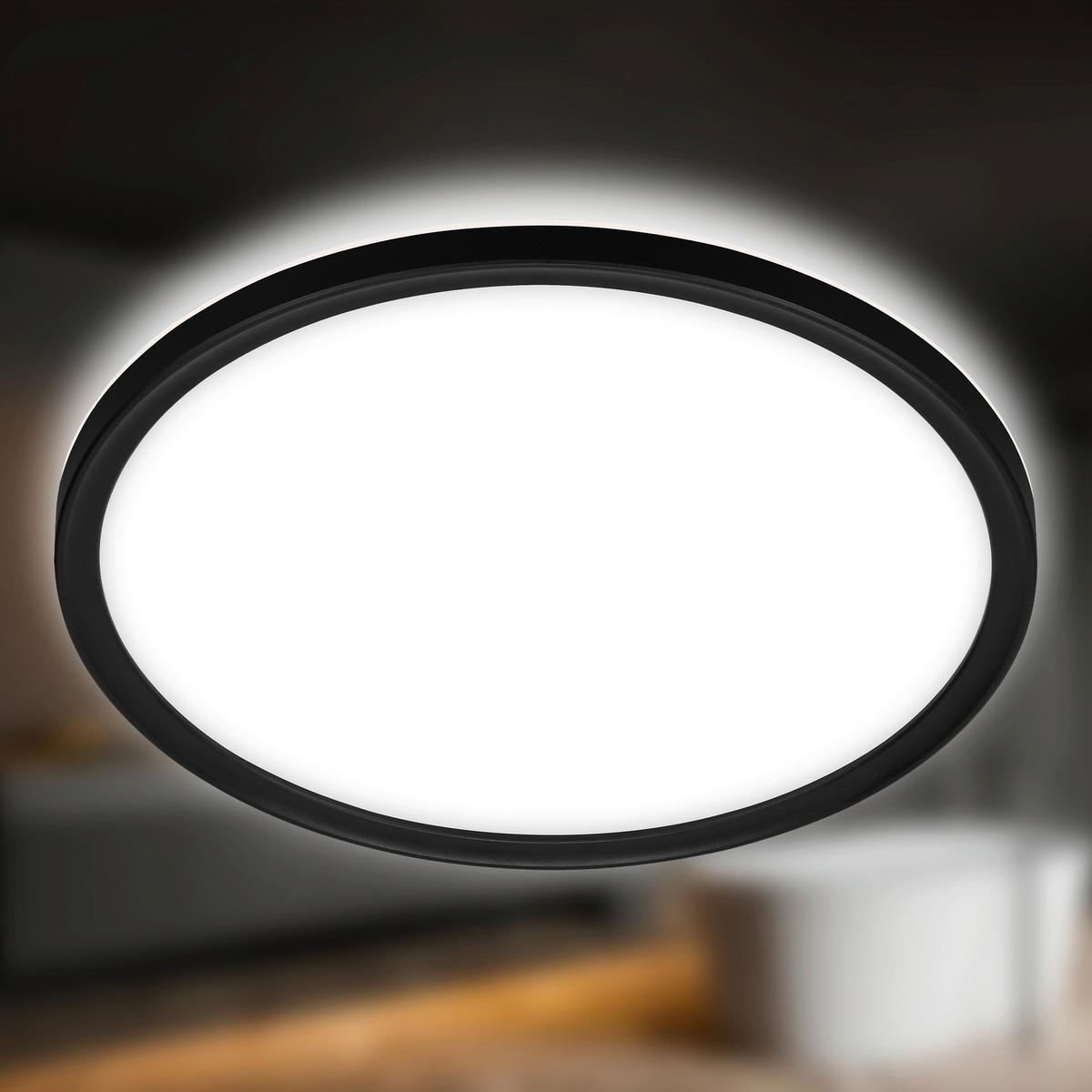 FÜRDŐSZ. LED MENNYEZETI LÁMPA - fekete, Basics, műanyag (42/2,5cm)