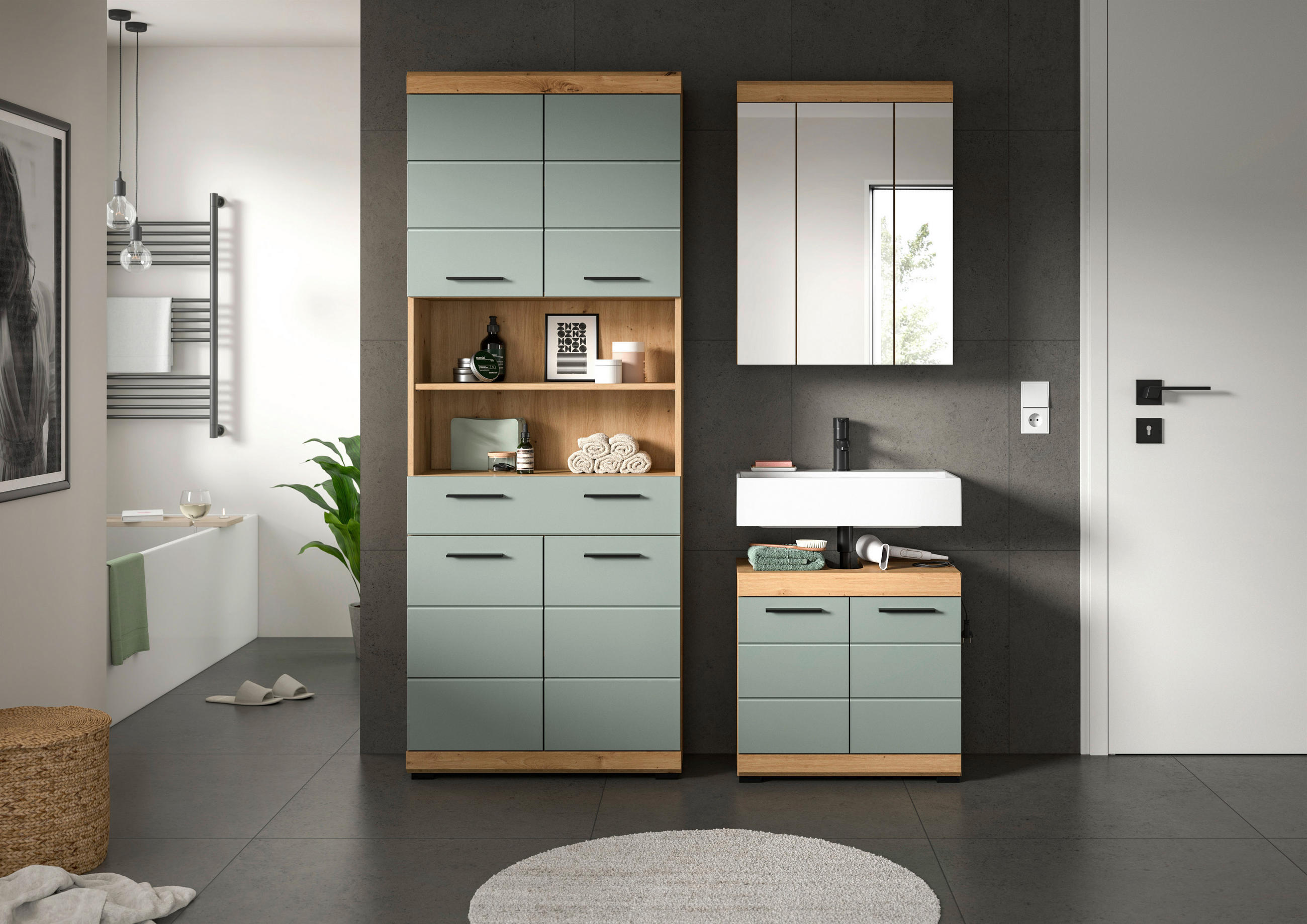 BADEZIMMER 3-teilig  in 134 cm  - Schwarz, MODERN, Holzwerkstoff/Kunststoff (134cm) - MID.YOU