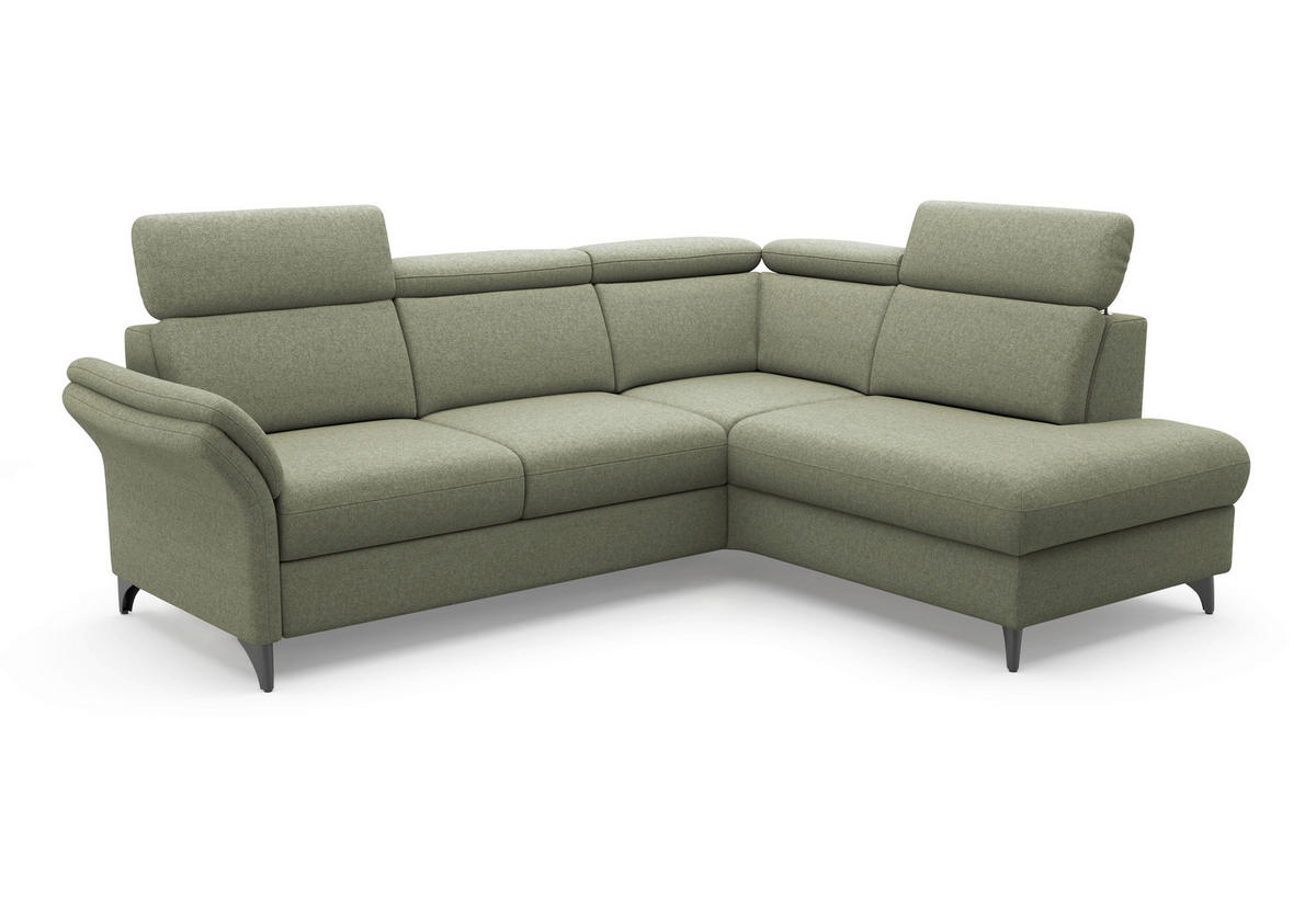 ECKSOFA Flachgewebe Olivgrün  - Schwarz/Olivgrün, Konventionell, Textil/Metall (247/193cm) - Sit & More