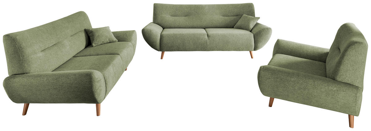 3-SITZER-SOFA Chenille Grün  - Wildeiche/Grün, Modern, Holz/Textil (205/81/90cm) - MID.YOU