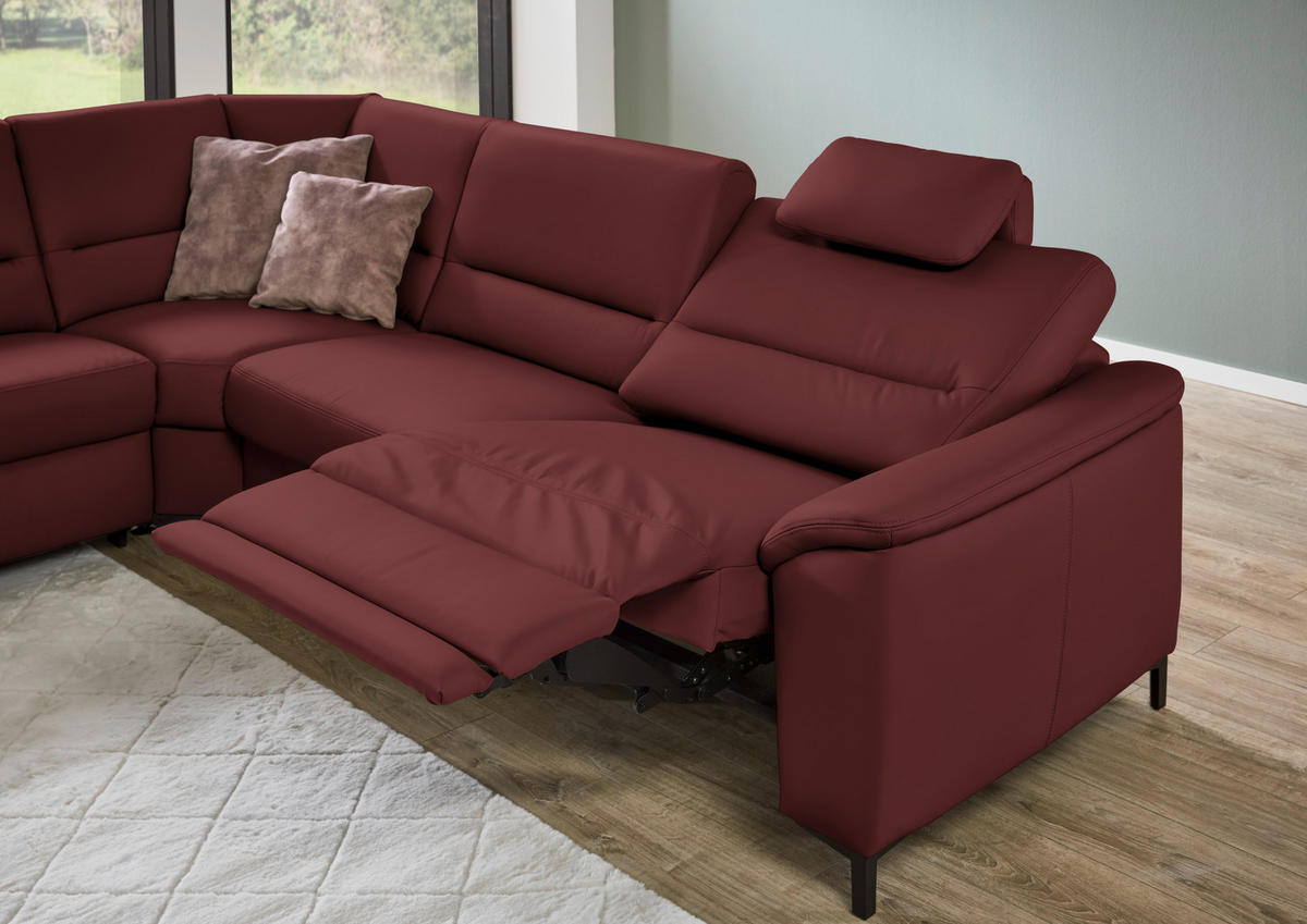 ECKSOFA  in Echtleder Brombeere  249/290 cm  - Brombeere/Schwarz, KONVENTIONELL, Leder/Metall (249/290cm) - Beldomo Premium
