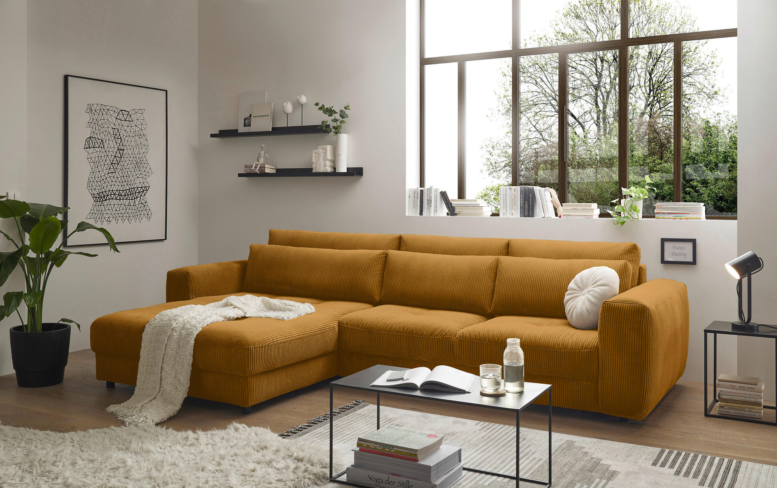ECKSOFA Gelb Cord  - Gelb/Schwarz, KONVENTIONELL, Kunststoff/Textil (194/333cm) - MID.YOU