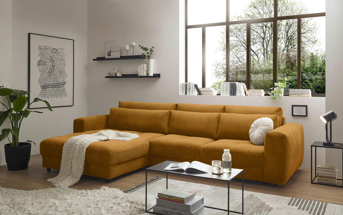 ECKSOFA in Cord Gelb  - Gelb/Schwarz, Konventionell, Holzwerkstoff/Kunststoff (194/333cm) - MID.YOU