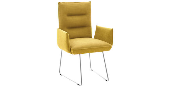 ARMLEHNSTUHL  Beinauswahl, Lederauswahl, Stoffauswahl, Typenauswahl Flachgewebe  - Edelstahlfarben/Gelb, Design, Textil/Metall (59/93/59cm) - Dieter Knoll