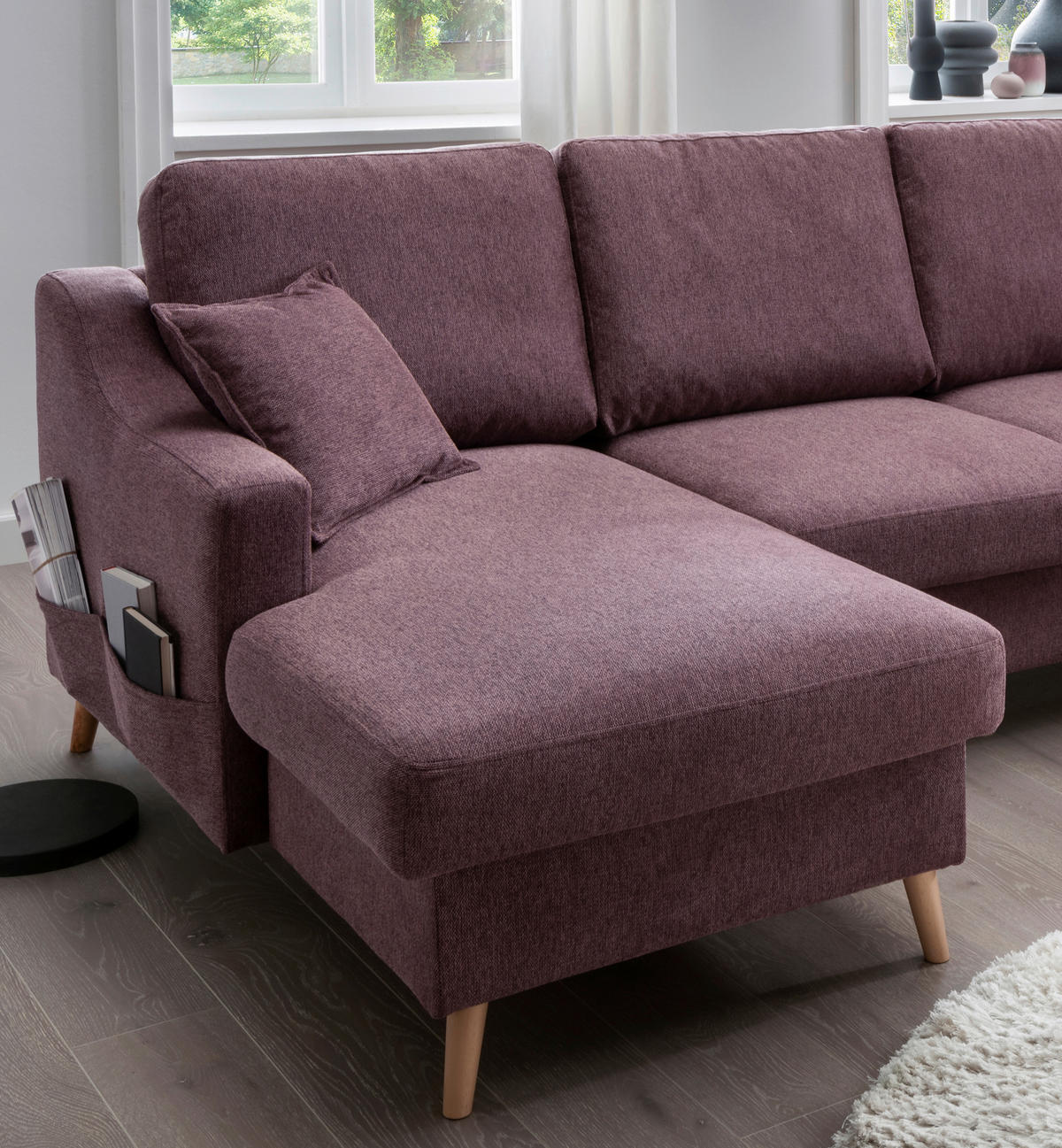 WOHNLANDSCHAFT in Struktur Bordeaux  - Bordeaux/Naturfarben, Konventionell, Holz/Textil (150/301/200cm) - P & B