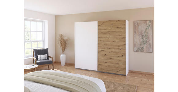 SCHWEBETÜRENSCHRANK  in Weiß, Eiche Artisan  - Alufarben/Weiß, KONVENTIONELL, Holzwerkstoff/Metall (225/210/62cm) - Xora