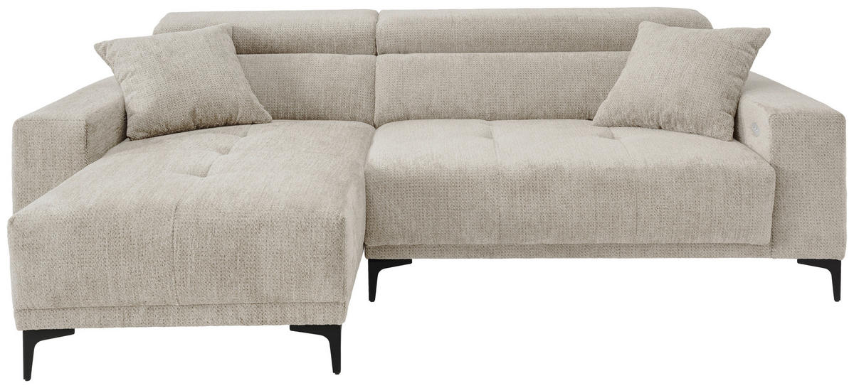ECKSOFA ORIO Naturfarben Chenille Zierkissen, Kopfteilverstellung, Sitzvorzug  - Schwarz/Naturfarben, Basics, Textil/Metall (183/250cm) - Livetastic