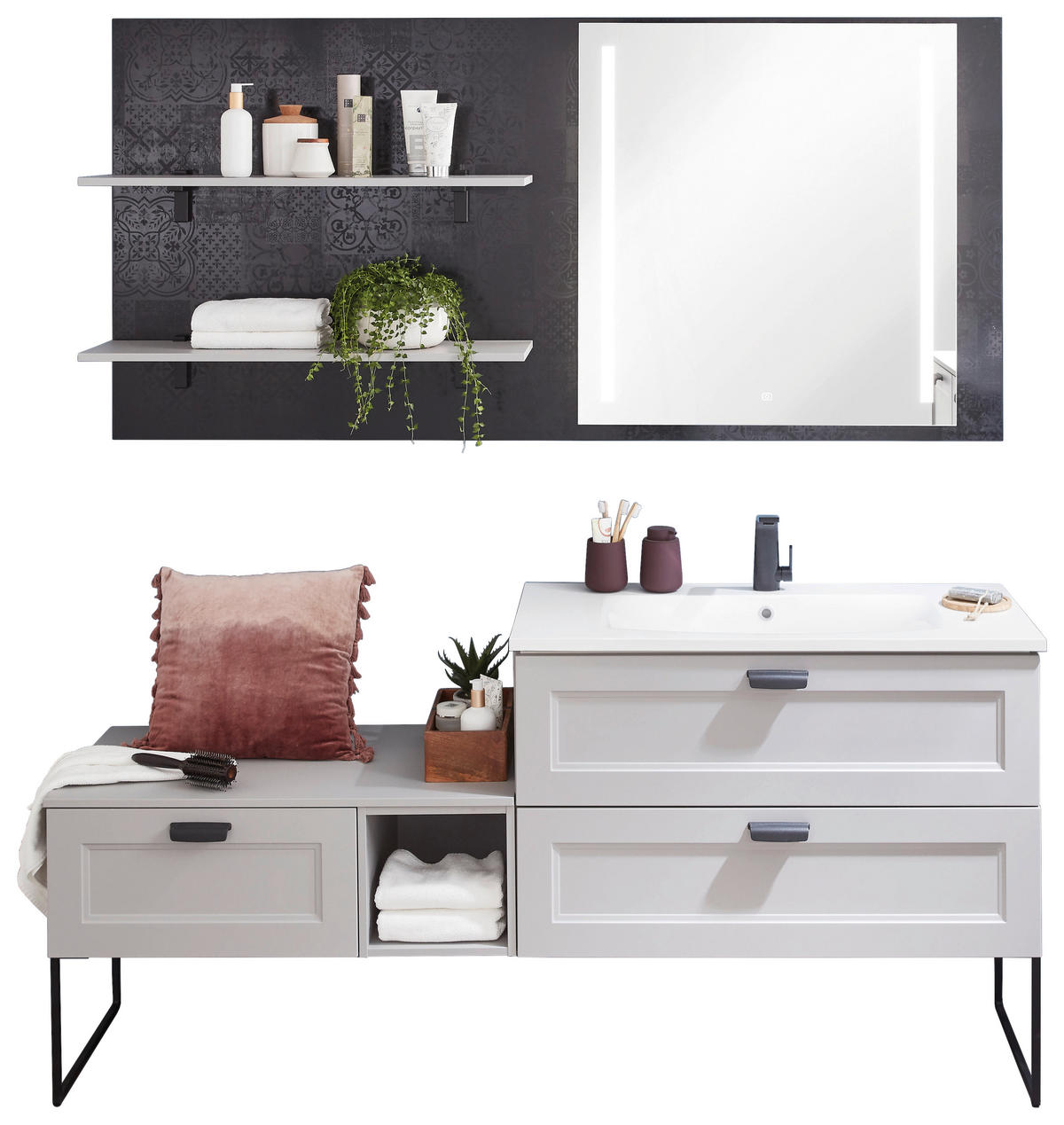 BADEZIMMER  in 190 cm  - Hellgrau/Weiß, ROMANTIK / LANDHAUS, Glas/Holzwerkstoff (190cm) - Celina Home