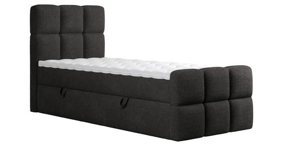 BOXBETT 90/200 cm,  in Schwarz, gepolstertes Kopfteil, Bettkasten, Topper, H3 = fest  - Schwarz, Design, Holzwerkstoff/Kunststoff (90/200cm) - Xora