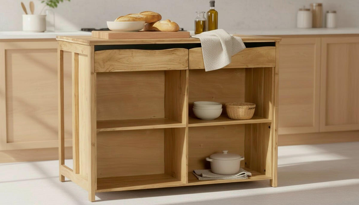 KÜCHENINSEL 125/94/80 cm  in Schwarz, Akaziefarben  - Schwarz/Akaziefarben, Natur, Holz (125/94/80cm) - Livetastic