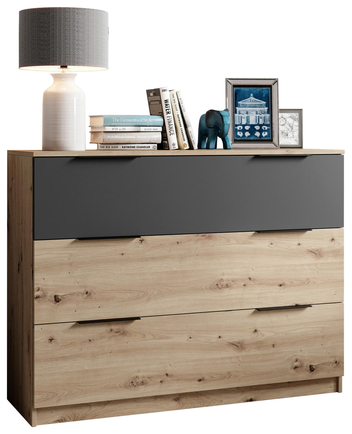 Comodă 120/92/38 cm  - stejar Artisan/negru, Design, plastic/material pe bază de lemn (120/92/38cm) - Carryhome