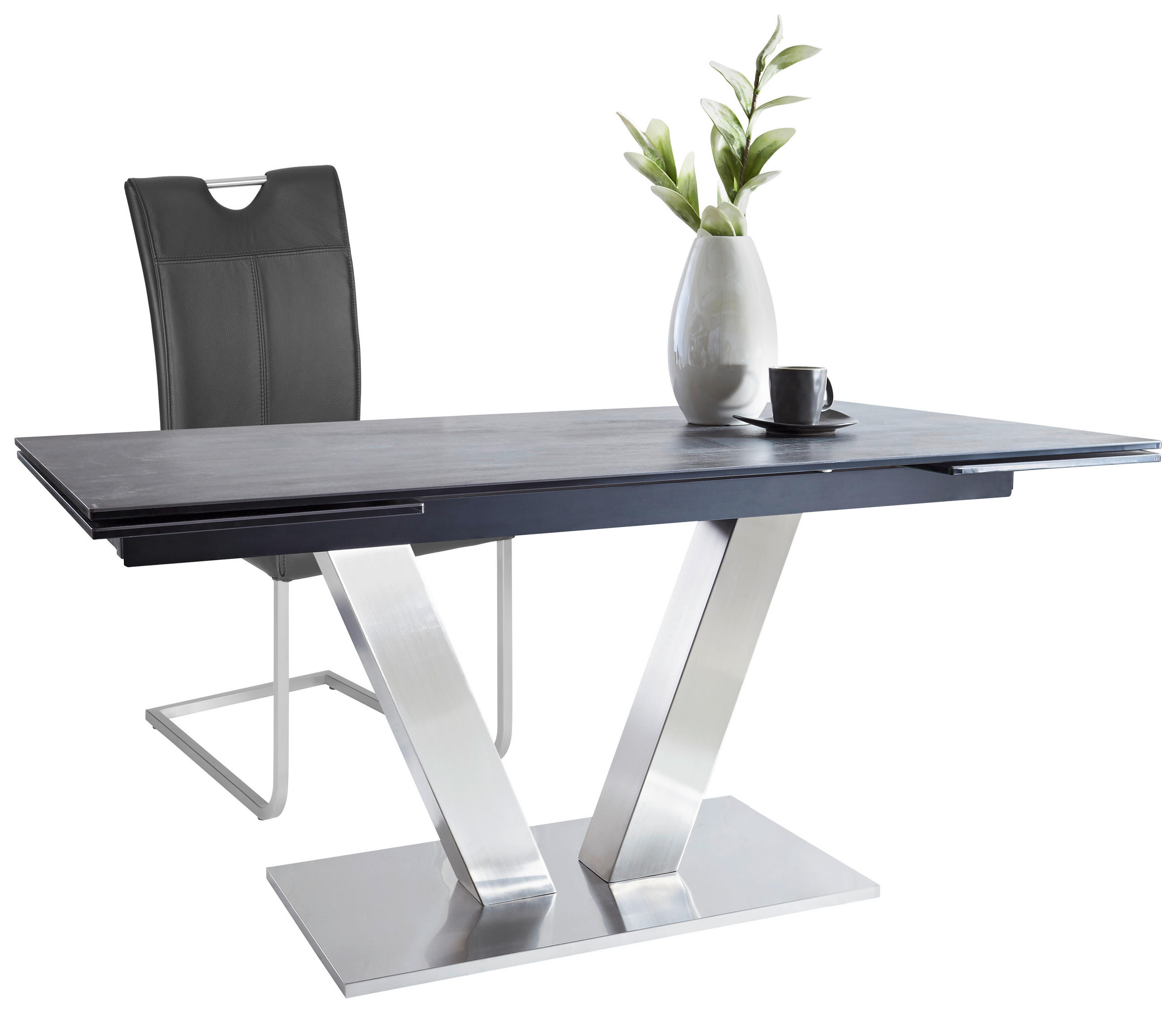 ÉTKEZŐASZTAL - nemesacélszínű/sötétszürke, Design, fém/kerámia (160-240/90/76cm) - Novel