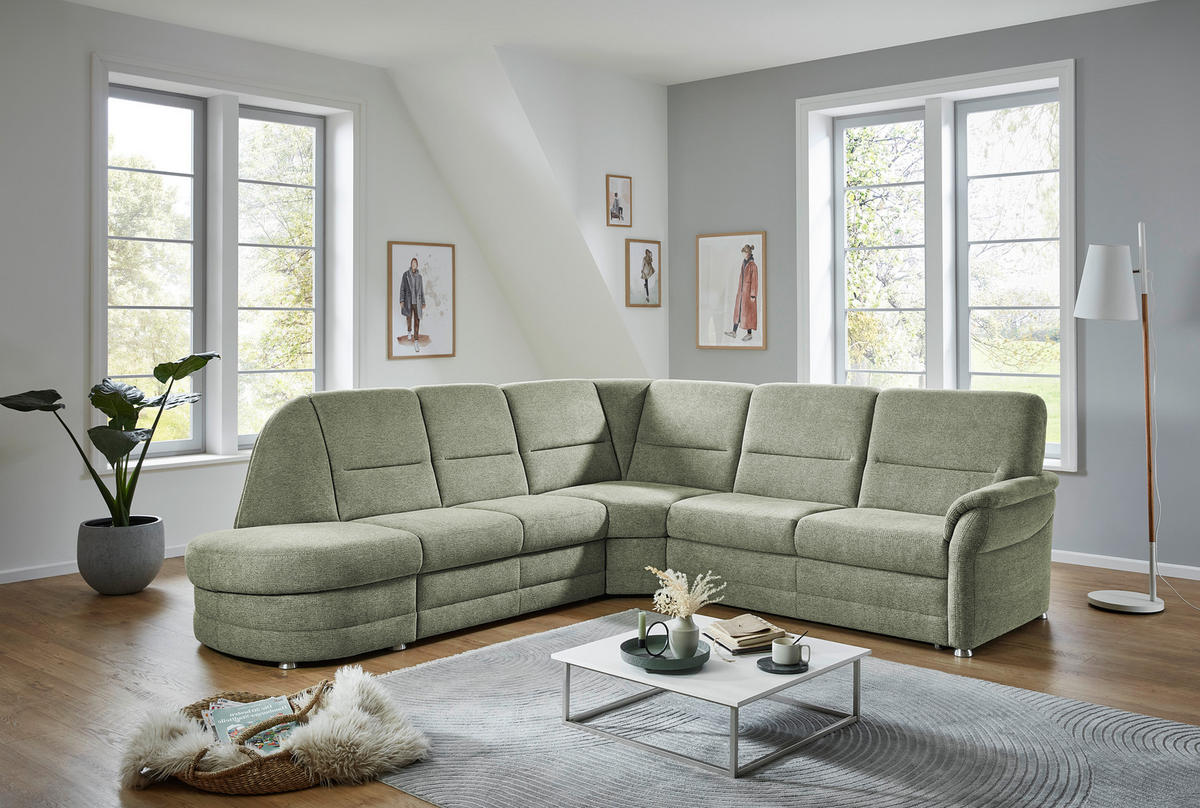 ECKSOFA Grün Flachgewebe  - Alufarben/Grün, KONVENTIONELL, Textil (273/253cm) - Beldomo Comfort