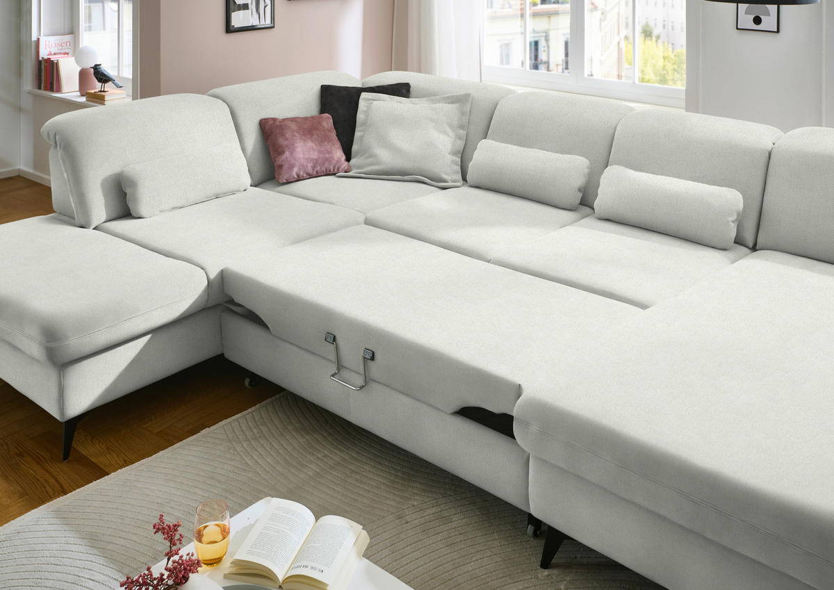 WOHNLANDSCHAFT Chenille Naturfarben  - Schwarz/Naturfarben, Design, Textil/Metall (255/364/198cm) - Beldomo Style