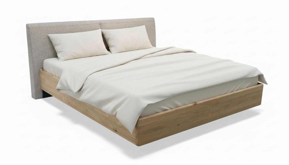BETT in Eichefarben  - Eichefarben/Beige, MODERN, Holz/Textil (180/200cm) - MID.YOU