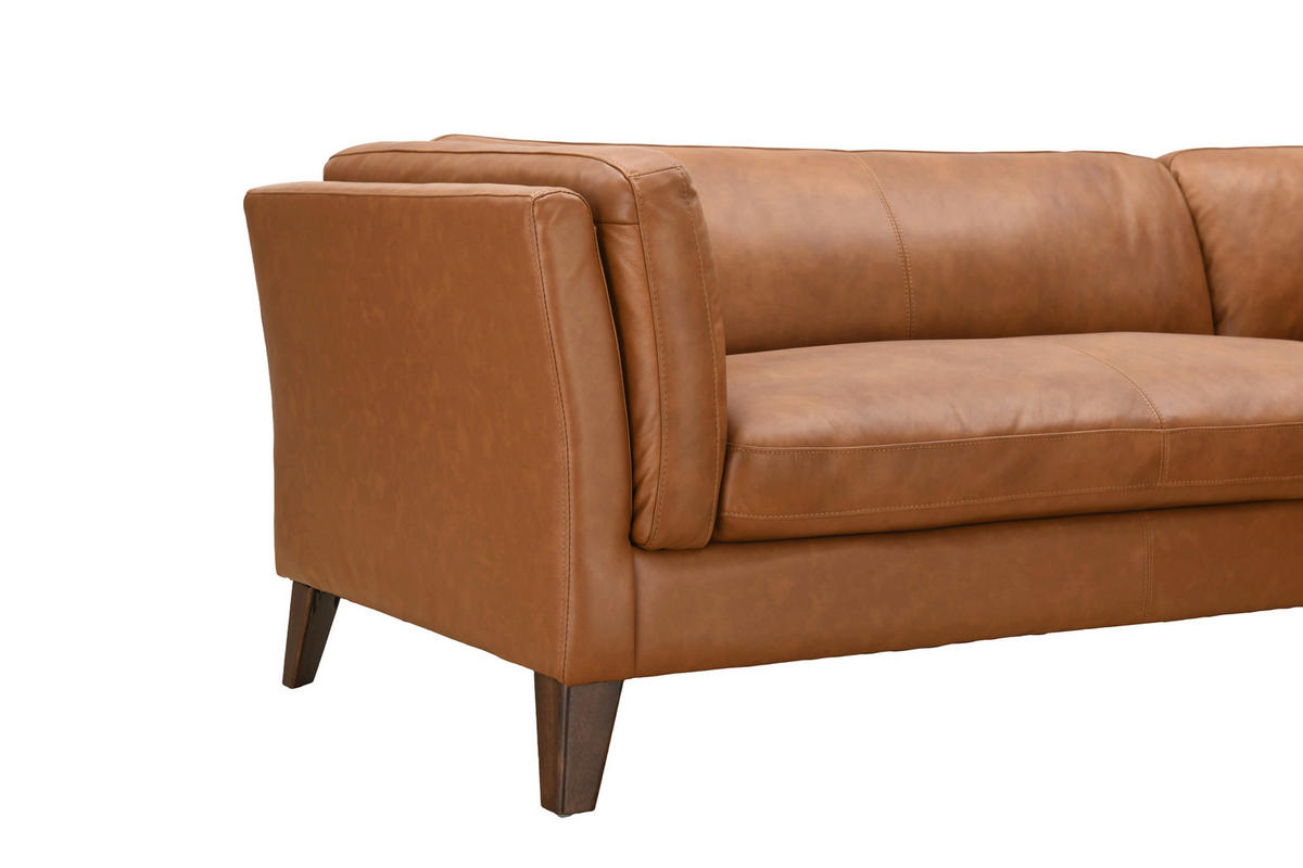 ECKSOFA SERA Cognac Echtleder Lederlook  - Cognac/Dunkelbraun, Design, Leder/Holz (235/194cm) - Livetastic