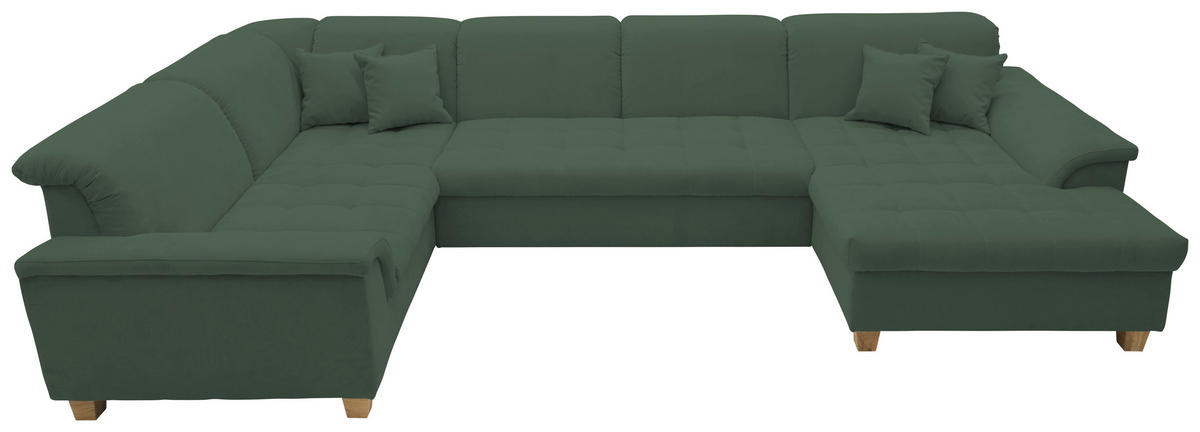 WOHNLANDSCHAFT in Mikrofaser Grün  - Eichefarben/Grün, KONVENTIONELL, Holz/Textil (206/344/162cm) - MID.YOU