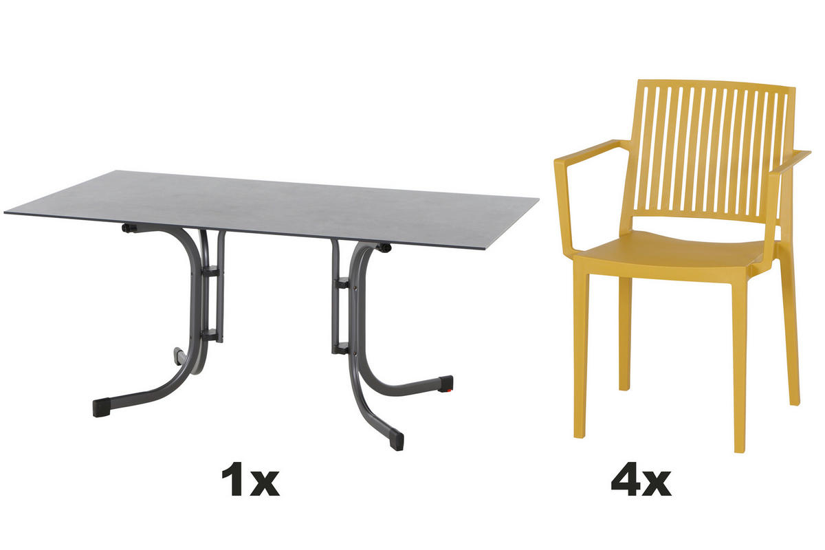 GARTENGARNITUR 5-teilig  - Anthrazit/Gelb, Basics, Holzwerkstoff/Kunststoff (57/80/56cm) - Siena Garden