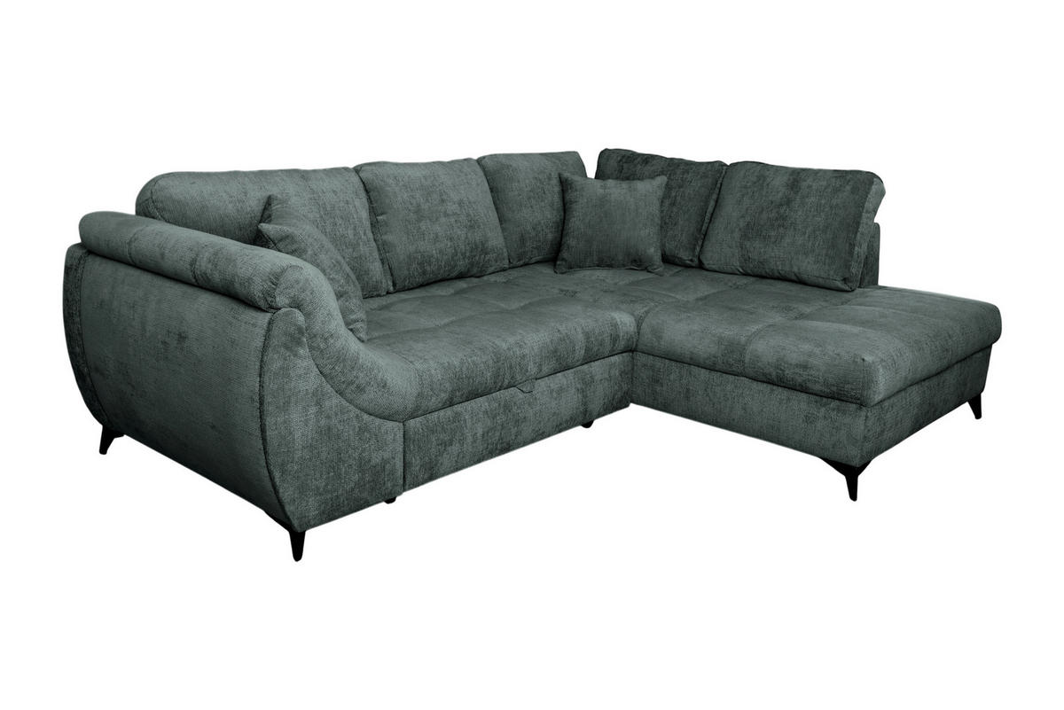 ECKSOFA LIVANO Grün Chenille Liegefläche im Originalstoff  - Schwarz/Grün, Design, Textil/Metall (250/190cm) - P & B