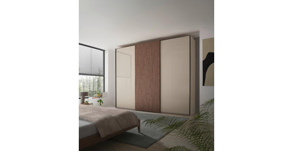 SCHWEBETÜRENSCHRANK  in Sandfarben, Eiche dunkel  - Sandfarben/Eiche dunkel, Design, Glas/Holzwerkstoff (280/240/68cm) - Dieter Knoll