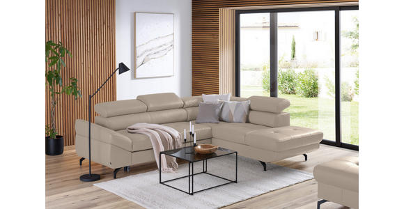 ECKSOFA in Echtleder Creme  - Creme/Schwarz, Design, Leder/Metall (270/220cm) - Novel