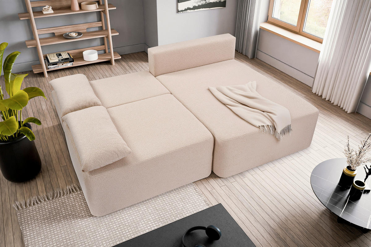 ECKSOFA AMSTERIX Beige Cord  - Beige/Schwarz, Basics, Kunststoff/Textil (213/158cm) - MID.YOU
