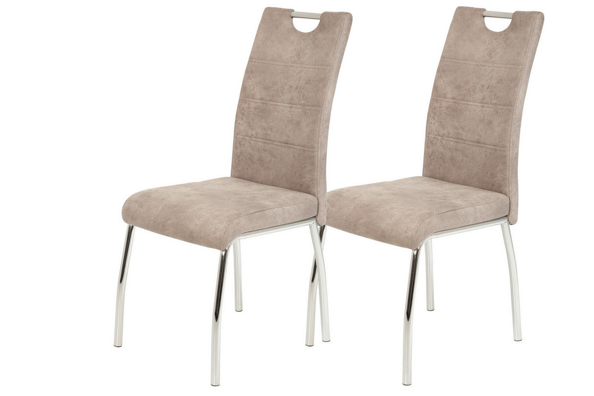 STUHL-SET 2 Stück  in Stahl Mikrofaser  - Chromfarben/Beige, MODERN, Textil/Metall (44/98/61cm) - MID.YOU