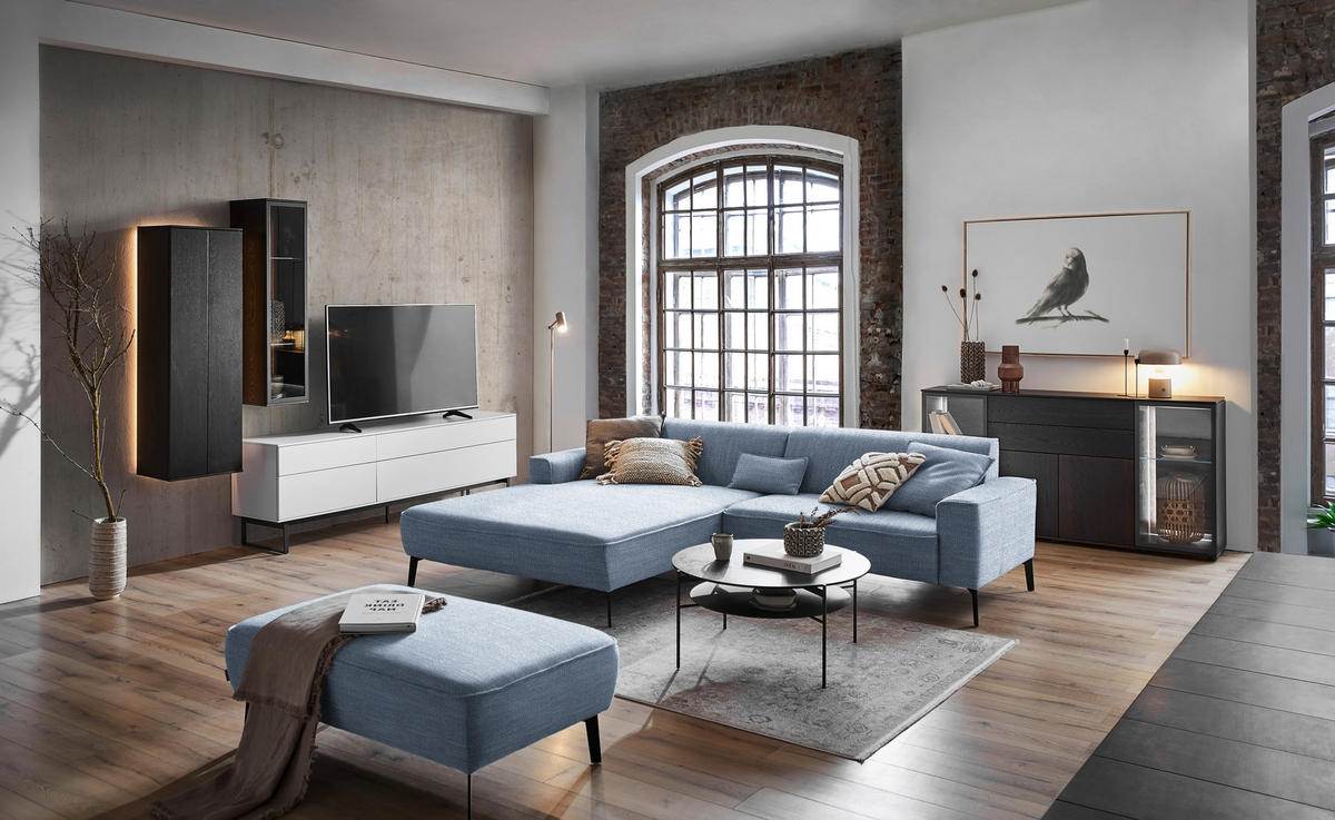 ECKSOFA in Flachgewebe Blau  - Blau/Schwarz, Design, Textil/Metall (190/285cm) - Johann Jakob