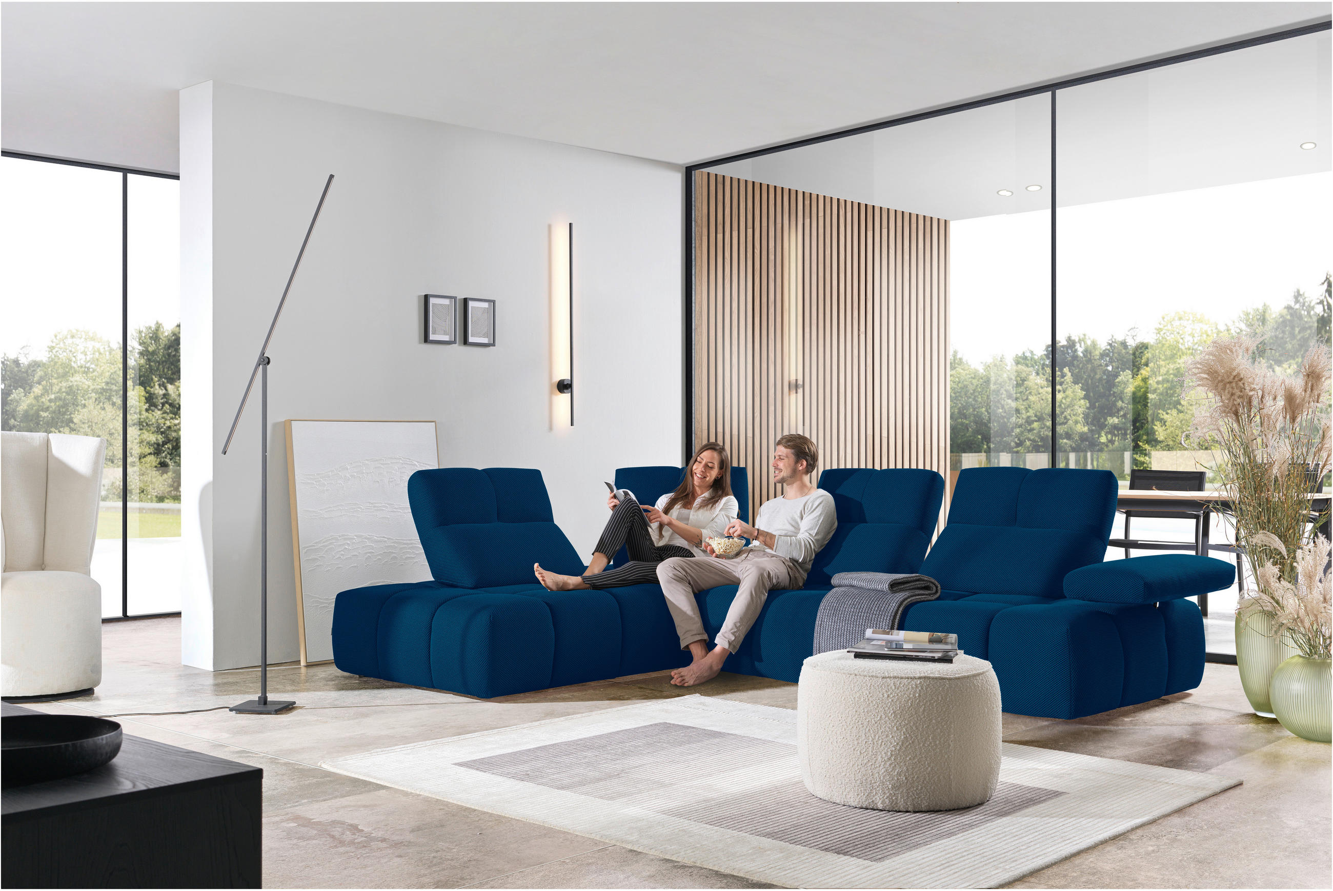 ECKSOFA  in Struktur Blau  233/313 cm  - Blau/Schwarz, Design, Kunststoff/Textil (233/313cm) - Belluti