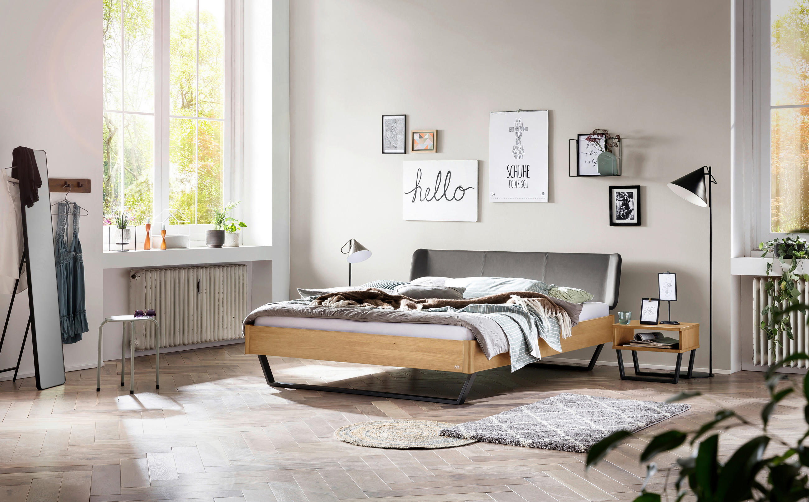 BETT 140/200 cm  in Anthrazit, Eichefarben, Dunkelgrau   - Eichefarben/Dunkelgrau, Modern, Holz/Textil (140/200cm) - Hasena