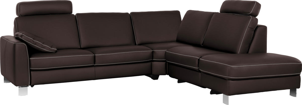 ECKSOFA in Echtleder Dunkelbraun  - Chromfarben/Dunkelbraun, Konventionell, Leder/Metall (272/245cm) - Valdera