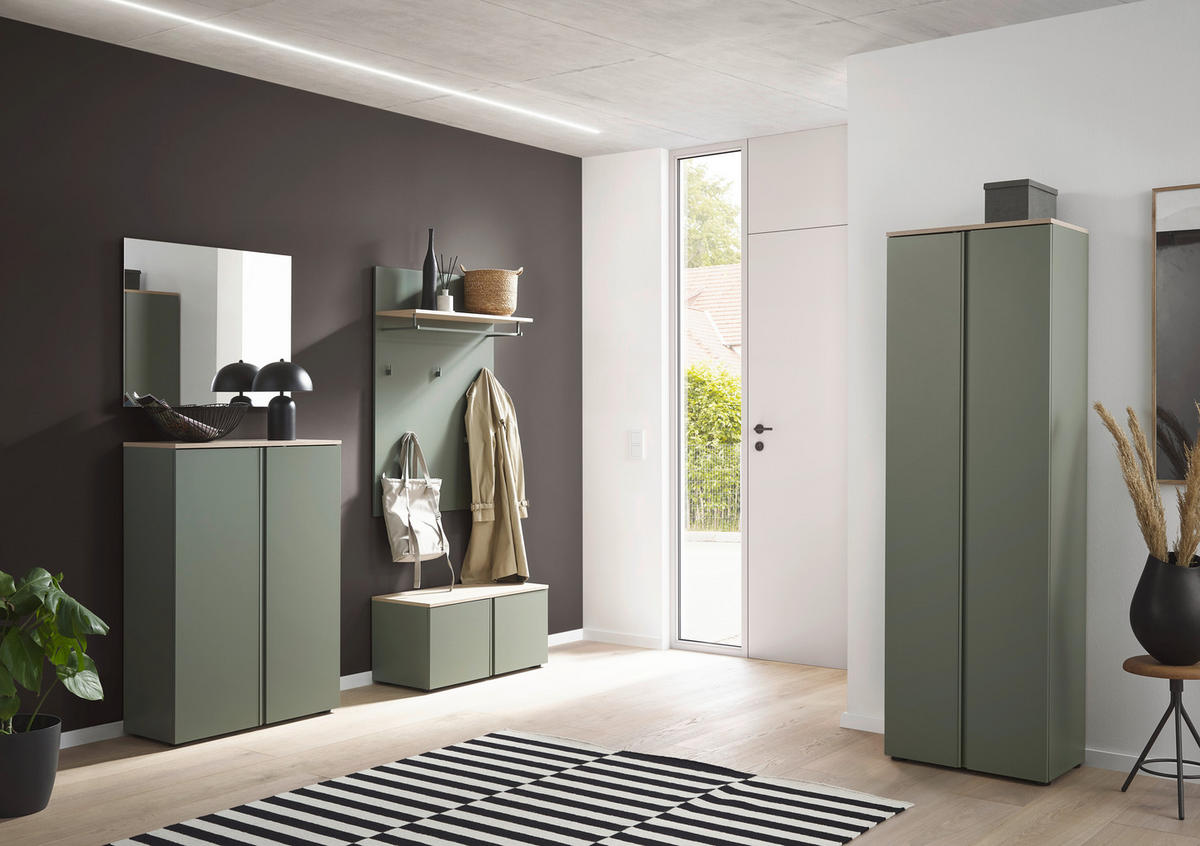 SCHUHSCHRANK Grün, Eichefarben  - Eichefarben/Schwarz, Design, Holzwerkstoff/Kunststoff (79/113,2/34cm) - Voleo