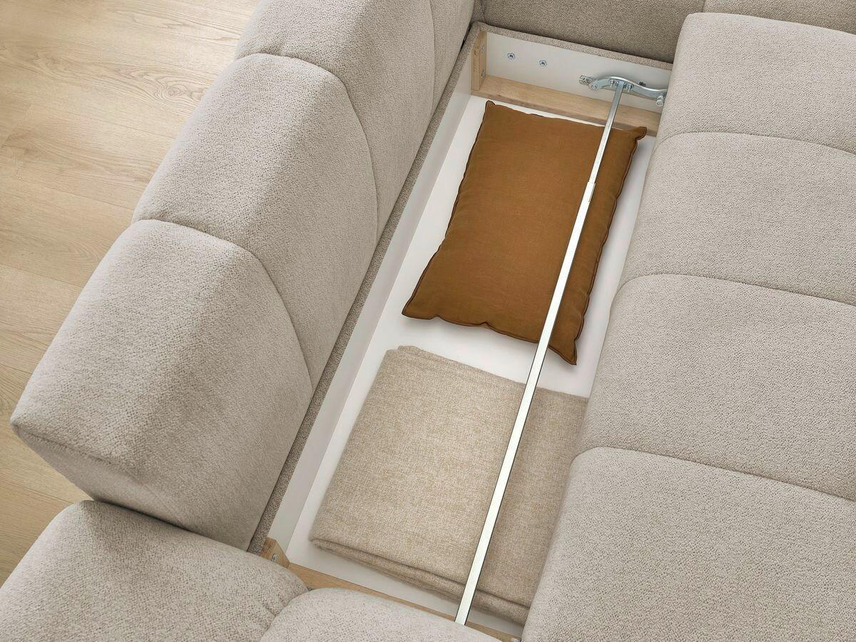 ECKSCHLAFSOFA EVEREST  mit Rücken echt, Armteil links, Armteil rechts Flachgewebe Taupe  - Taupe/Schwarz, MODERN, Kunststoff/Textil (180/318cm) - Livetastic