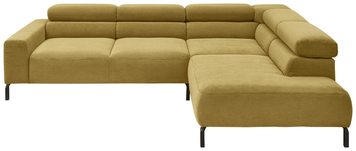ECKSOFA in Feincord Gelb  - Gelb/Schwarz, Design, Textil/Metall (273/219cm) - Pure Home Comfort