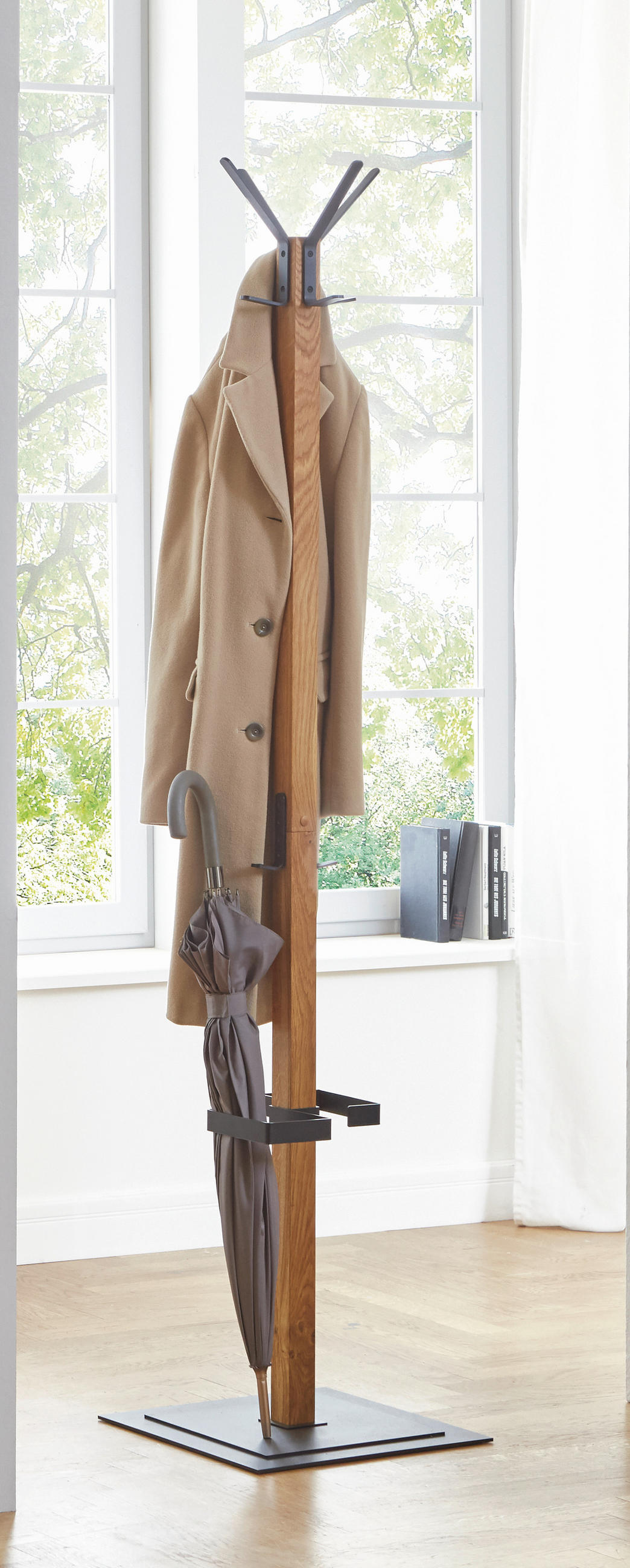 GARDEROBENSTÄNDER in Schwarz, Eichefarben 40/180/40 cm   - Eichefarben/Schwarz, KONVENTIONELL, Holz/Metall (40/180/40cm)