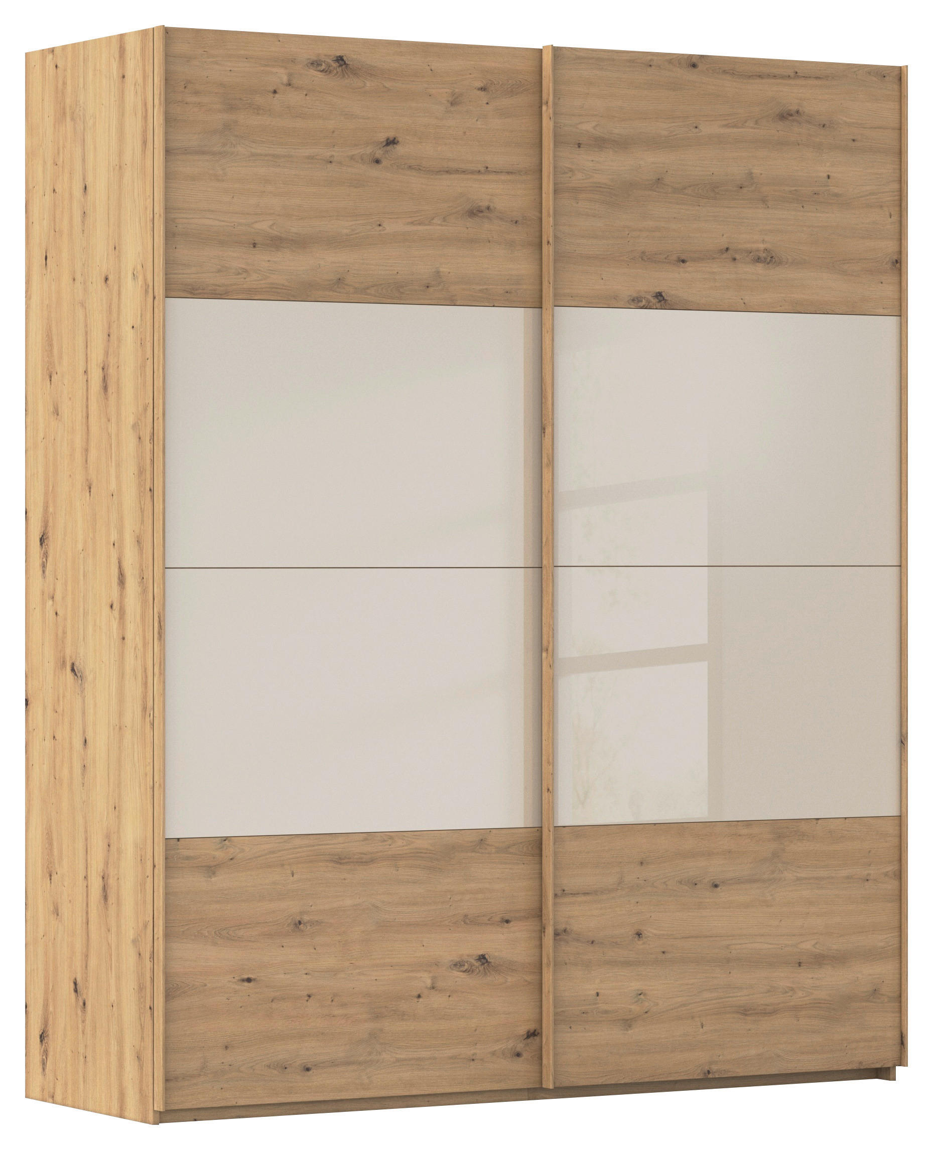 SCHWEBETÜRENSCHRANK 181/223/68 cm 2-türig Champagner, Eiche Artisan  - Champagner/Eichefarben, Design, Glas/Holzwerkstoff (181/223/68cm) - Xora