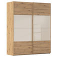 SCHWEBETÜRENSCHRANK 181/223/68 cm 2-türig Champagner, Eiche Artisan  - Champagner/Eichefarben, Design, Glas/Holzwerkstoff (181/223/68cm) - Xora