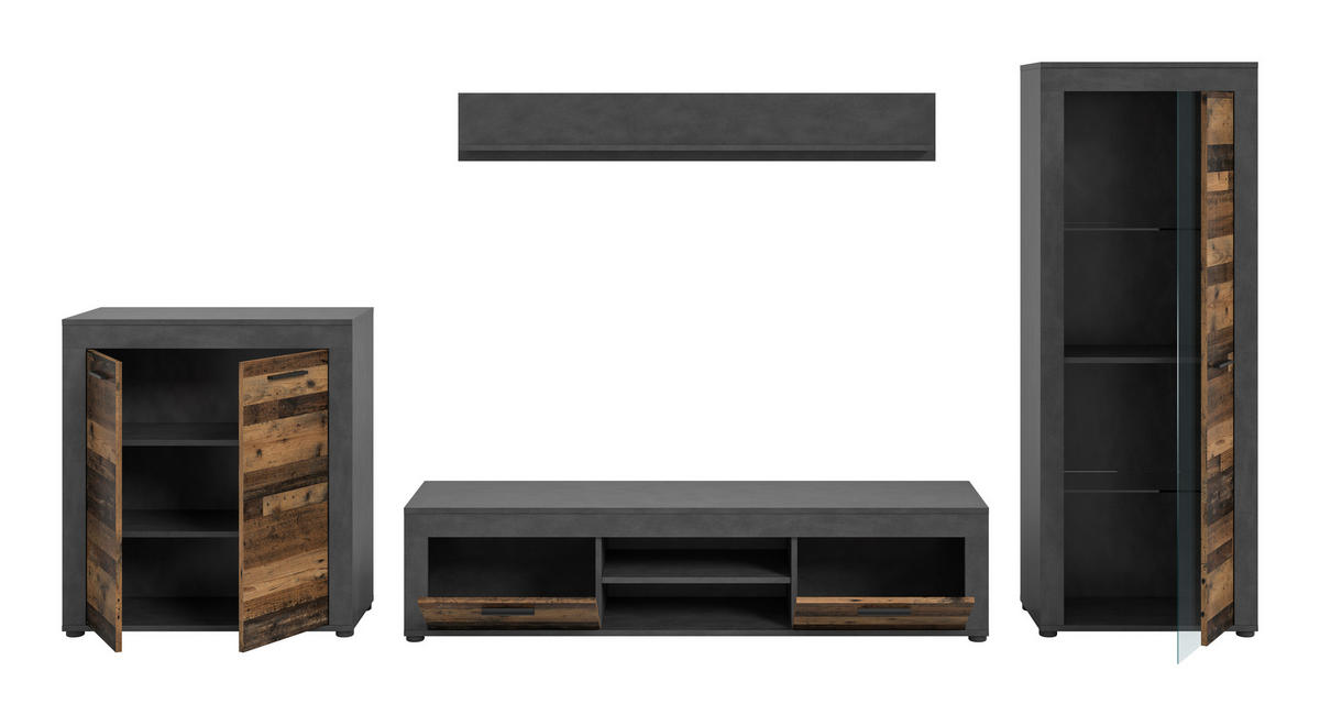 OBÝVACÍ STĚNA přírodní barvy - černá/přírodní barvy, Design, kompozitní dřevo/plast (330/159/35cm) - MID.YOU