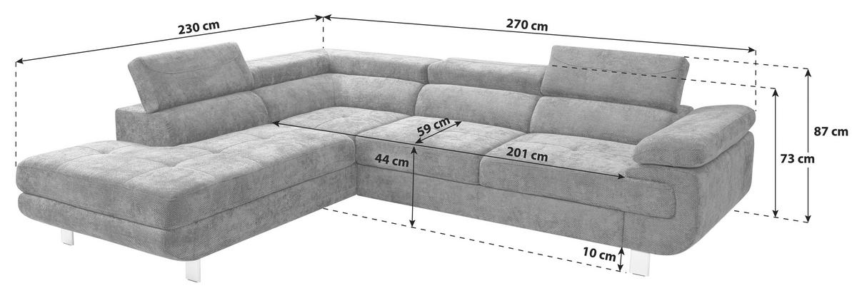 ECKSOFA in Drell Dunkelgrau  - Dunkelgrau, Modern, Textil/Metall (230/270cm) - MID.YOU