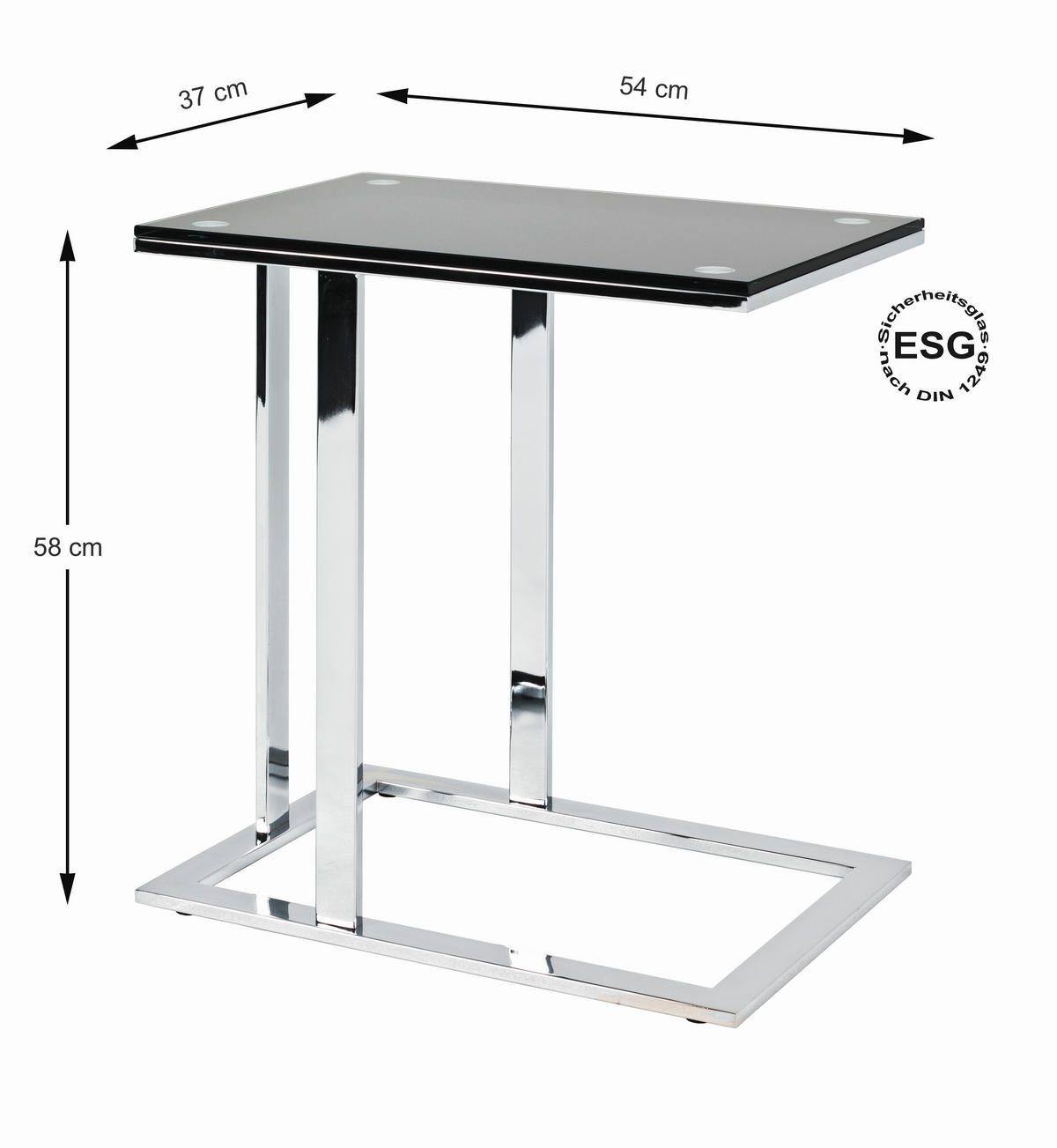 BEISTELLTISCH in Metall, Glas 54/37/58 cm  - Chromfarben/Schwarz, Natur, Glas/Metall (54/37/58cm)